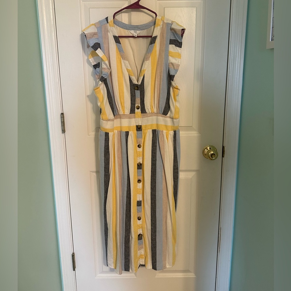 Striped Shirt Dress with Ruffle Sleeve